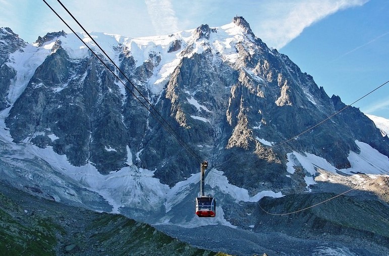 The Aiguille du Midi is best known for its cable car, which takes visitors from the town of Chamonix to the summit in just 20 minutes.