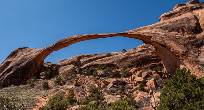 Landscape Arch is a natural arch that can be found in Arches National Park, Utah, United States. It is among one of the longest arches in the world.