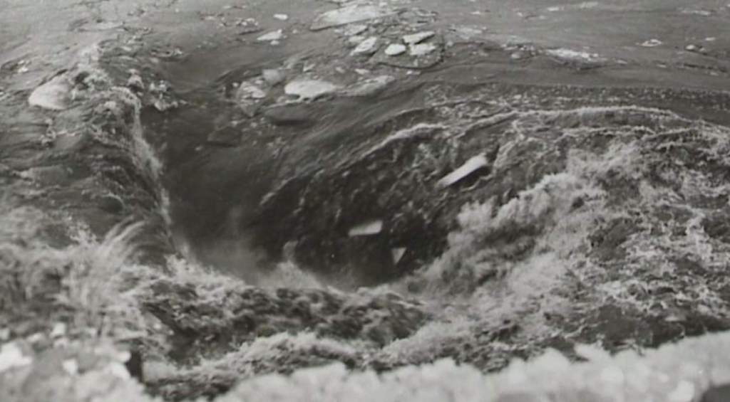 The Susquehanna river being drained into the underground mine created a whirlpool.