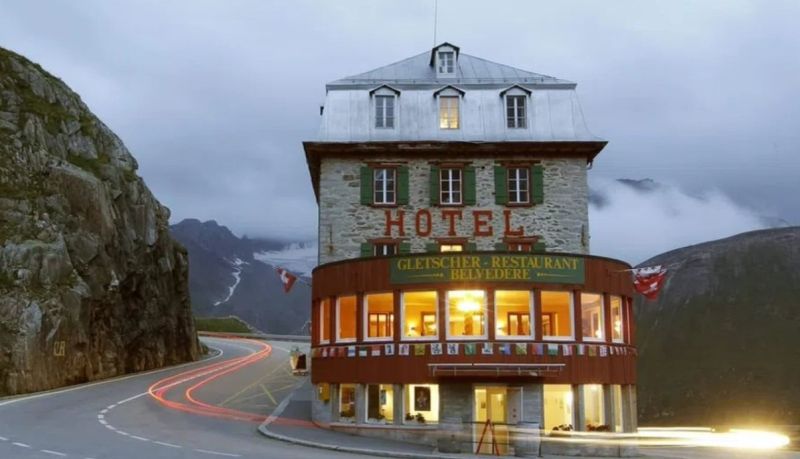 Hotel Belvédère was erected in 1882 on the hairpin curves of the Furka Pass by young hotelier Josef Seiler.