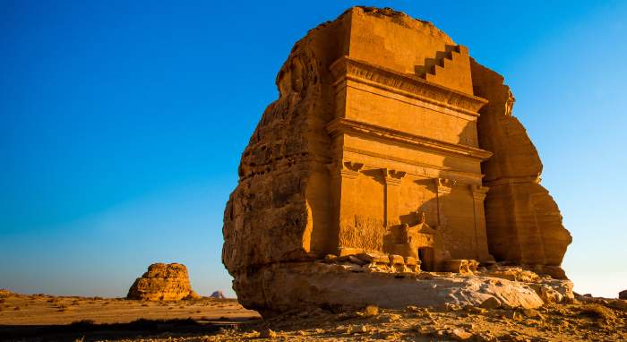 Qasr al-Farid is an incomplete tomb located in Hegra, Saudi Arabia. Qasr al-Farid was carved into a massive boulder in the Arabian desert.